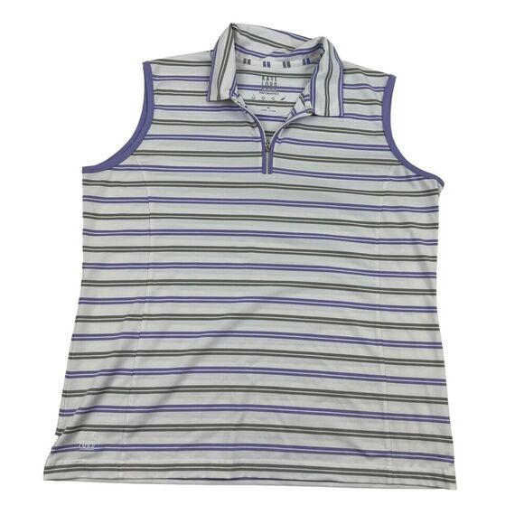 Kate Lord Performance White Purple Striped Tank Polo 1/4 Zip Size XL Stretch - Picture 1 of 7